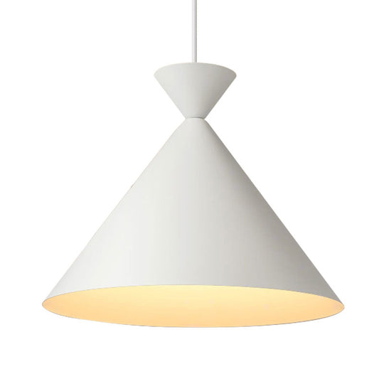 Modern Conical Metal Hanging Ceiling Light - 1-Light Pendant Lamp In White