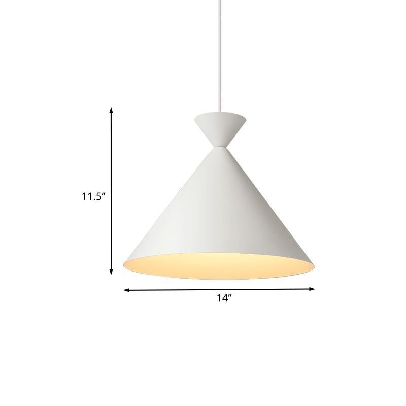 Modern Conical Metal Hanging Ceiling Light - 1-Light Pendant Lamp In White