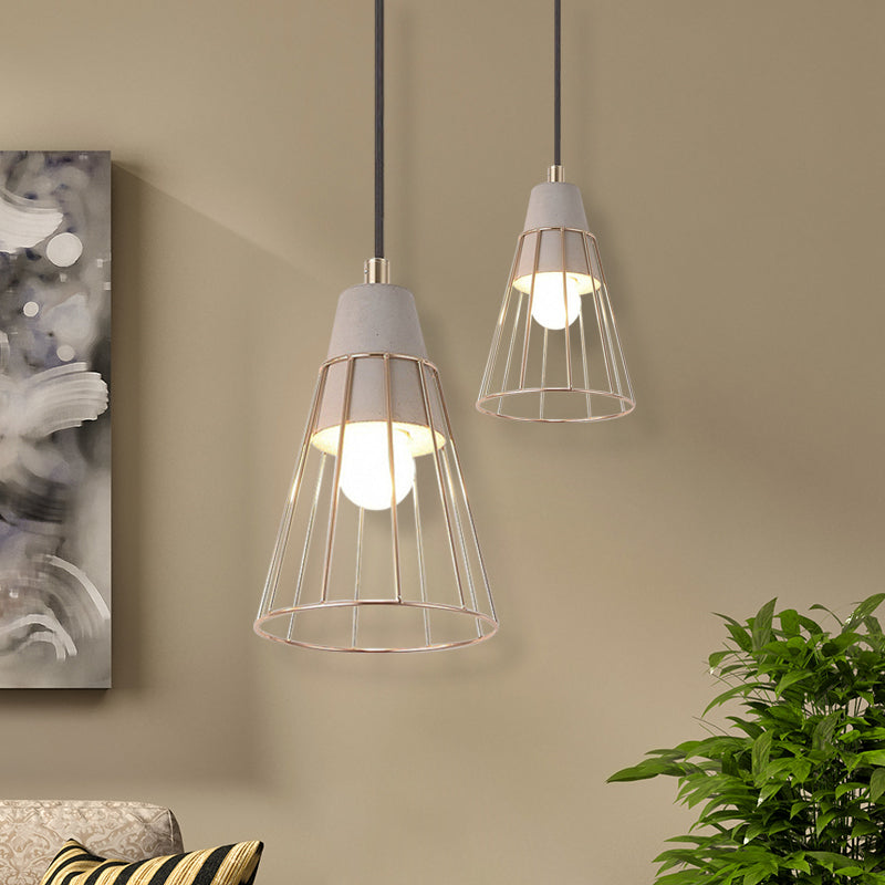 Gold Adjustable Nordic Pendant Light With Caged Design