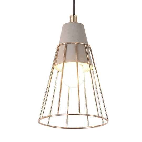 Nordic Style Caged Pendant Lamp - Adjustable Cord Gold Finish
