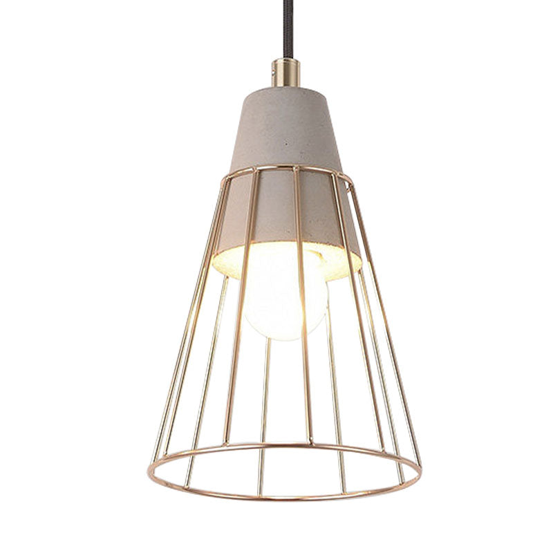 Gold Adjustable Nordic Pendant Light With Caged Design
