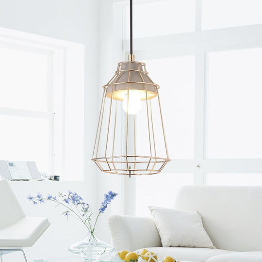 Gold Adjustable Nordic Pendant Light With Caged Design