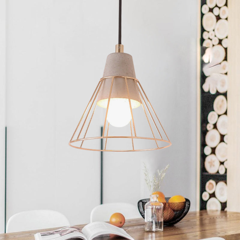 Nordic Style Caged Pendant Lamp - Adjustable Cord Gold Finish