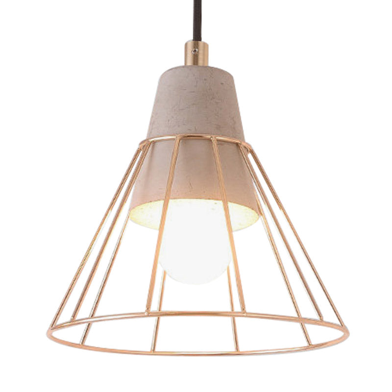 Nordic Style Caged Pendant Lamp - Adjustable Cord Gold Finish