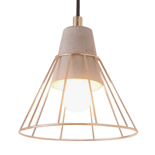 Nordic Style Caged Pendant Lamp - Adjustable Cord Gold Finish