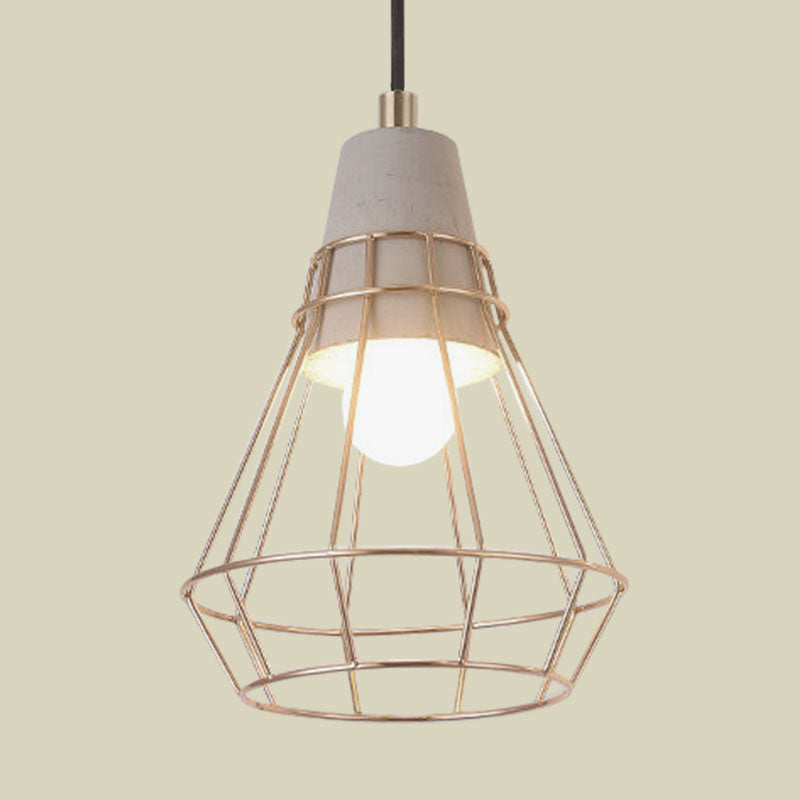Nordic Style Caged Pendant Lamp - Adjustable Cord Gold Finish