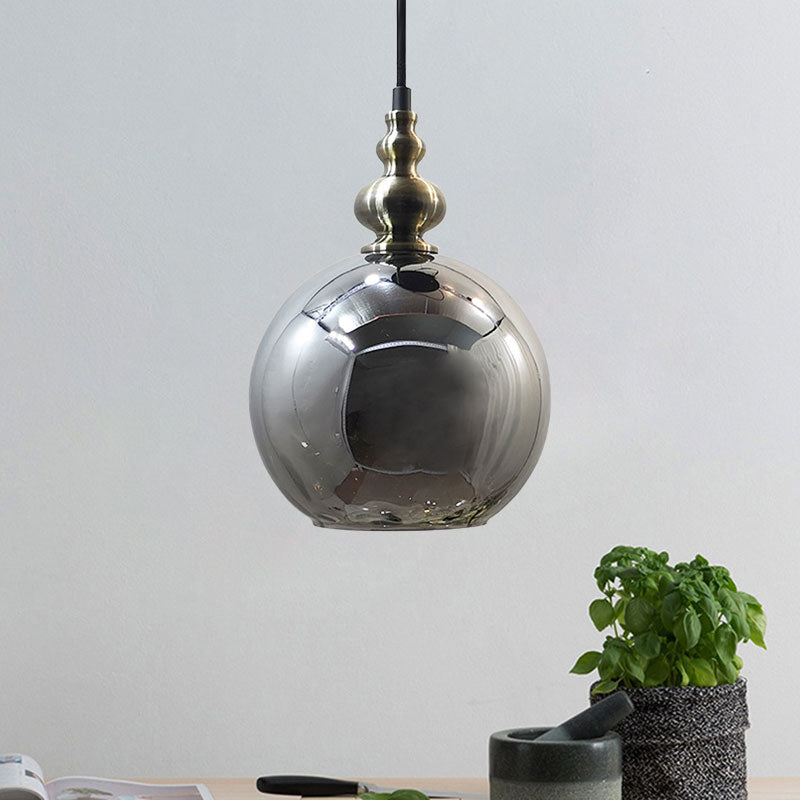 Contemporary Hammered Glass Pendant Light for Boutique Kitchen - 1 Bulb Globe Suspension Light Smoke Gray