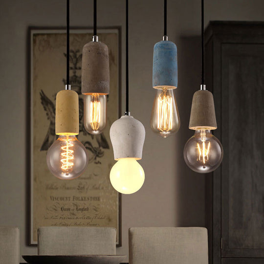 Minimalist Cement Hanging Pendant Light With Open Bulb - Ideal For Cafe And Restaurant Grey / A