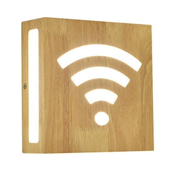 Modern Led Wood Square Wall Sconce: Beige Bedside Light With Cute Pattern