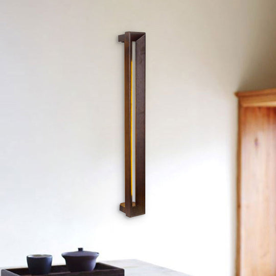Stylish Asian Wooden Led Wall Sconce In Dark Brown - Ideal For Study Room & Bathroom Lighting Wood /