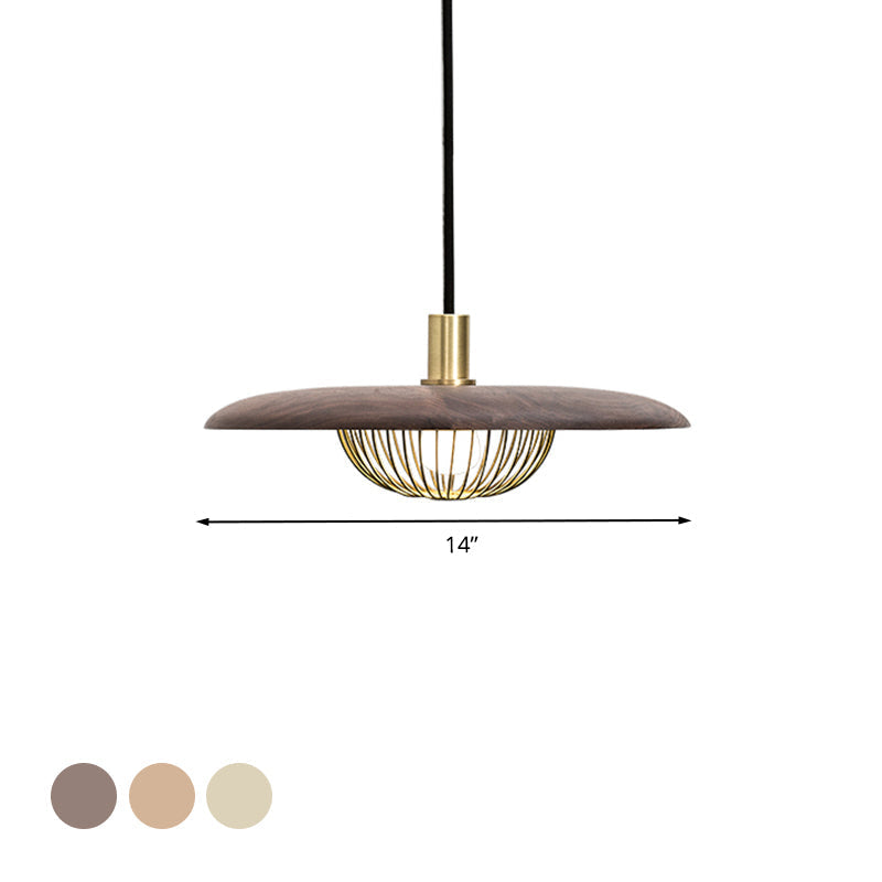 Modern Iron Wire Domed Pendant Light With Wooden Shade - Shop 1 Suspension