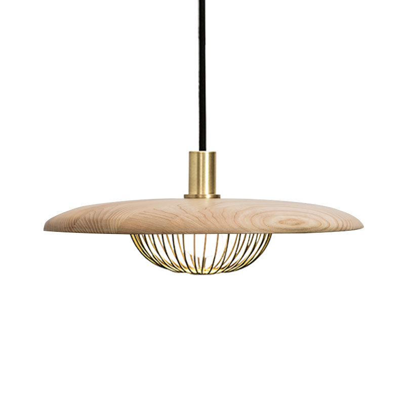 Modern Iron Wire Domed Pendant Light With Wooden Shade - Shop 1 Suspension