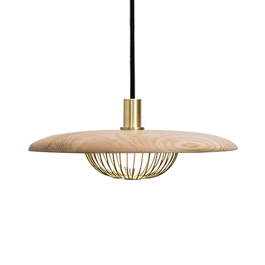 Modern Iron Wire Domed Pendant Light With Wooden Shade - Shop 1 Suspension