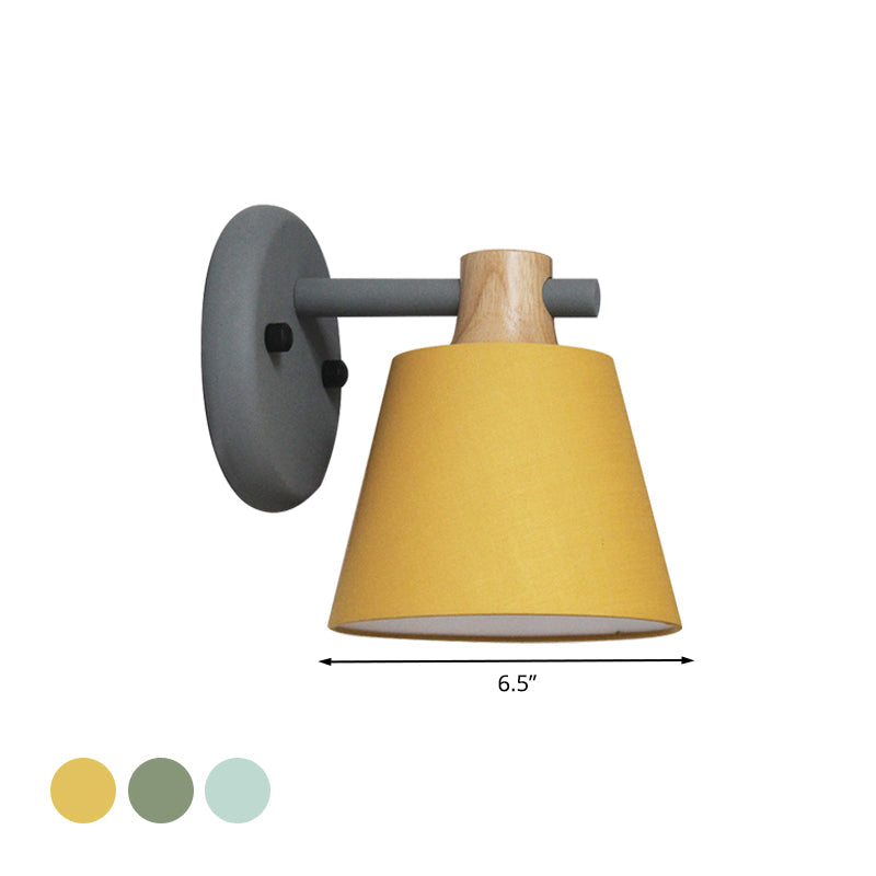 Rotatable Nordic Bucket Wall Lamp - 1 Light Fabric Lighting For Childs Bedroom Or Stairwell