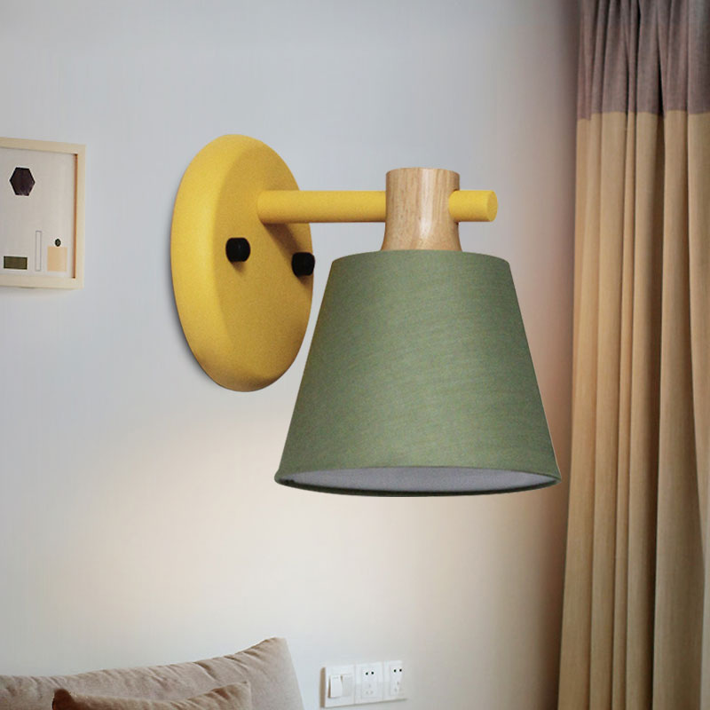 Rotatable Nordic Bucket Wall Lamp - 1 Light Fabric Lighting For Childs Bedroom Or Stairwell