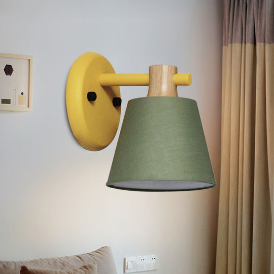 Rotatable Nordic Bucket Wall Lamp - 1 Light Fabric Lighting For Childs Bedroom Or Stairwell