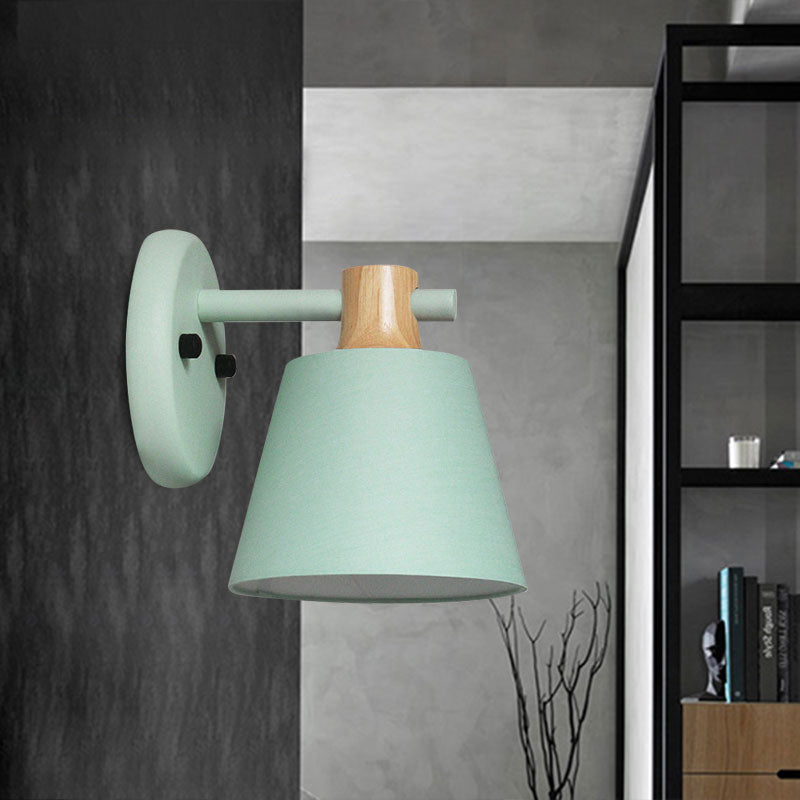 Rotatable Nordic Bucket Wall Lamp - 1 Light Fabric Lighting For Childs Bedroom Or Stairwell