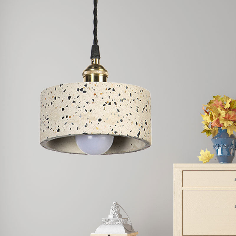 Minimalist Cement Pendant Light For Kitchen - Single Head Drum Shape Suspension White