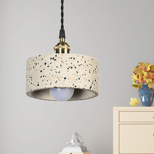 Minimalist Cement Pendant Light For Kitchen - Single Head Drum Shape Suspension White