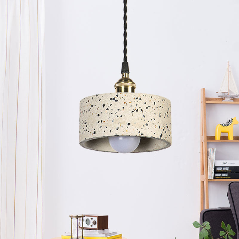 Minimalist Cement Suspension Pendant Light For Kitchen - Single Head Drum Shape Undertint Design