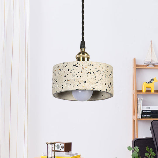 Minimalist Cement Suspension Pendant Light For Kitchen - Single Head Drum Shape Undertint Design