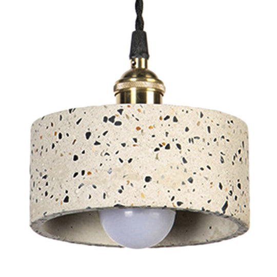 Minimalist Cement Pendant Light For Kitchen - Single Head Drum Shape Suspension