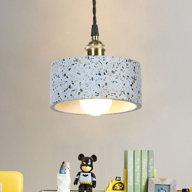 Minimalist Cement Pendant Light For Kitchen - Single Head Drum Shape Suspension