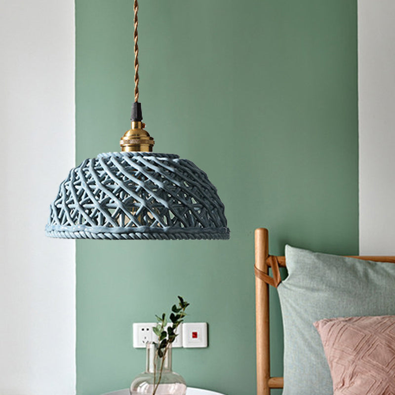 Nordic Grid Dome Pendant Light - 6.5’/8’ Single Bulb Ceramic Hanging Lamp For Dining Room &