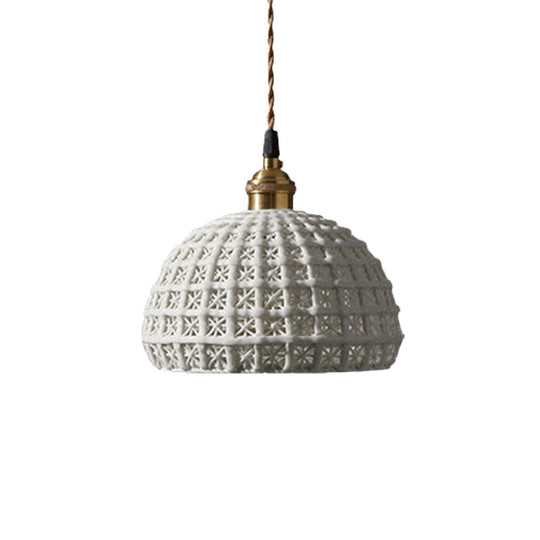 Nordic Grid Dome Hanging Lamp - 6.5/8 Single Bulb Pendant Light For Dining Room Corridor White