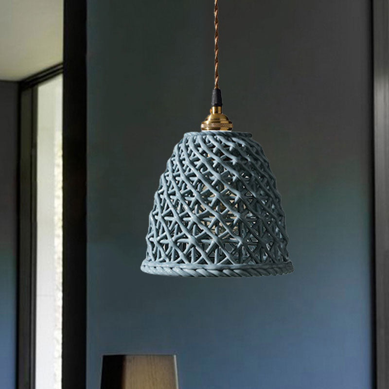 Nordic Grid Dome Hanging Lamp - 6.5/8 Single Bulb Pendant Light For Dining Room Corridor White