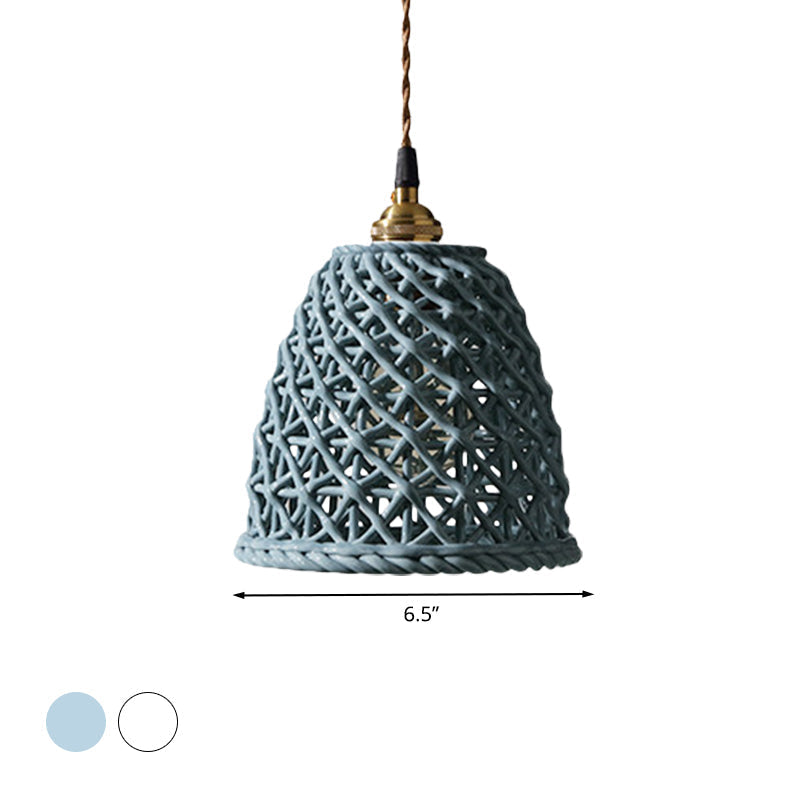 Nordic Grid Dome Hanging Lamp - 6.5/8 Single Bulb Pendant Light For Dining Room Corridor White