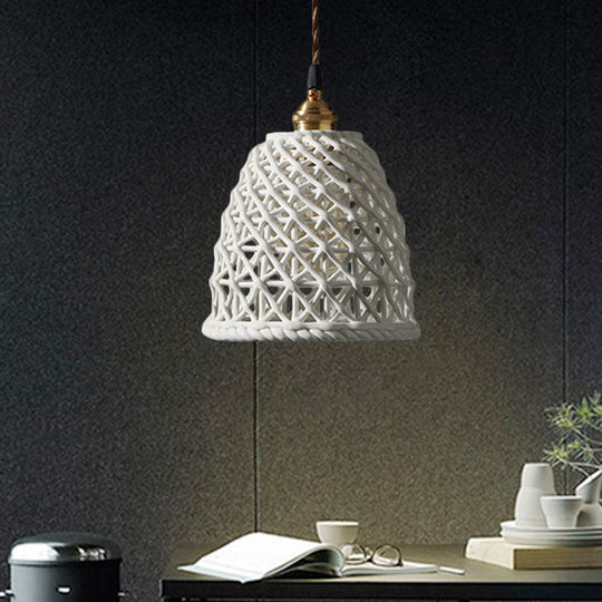 Nordic Grid Dome Hanging Lamp - 6.5/8 Single Bulb Pendant Light For Dining Room Corridor White