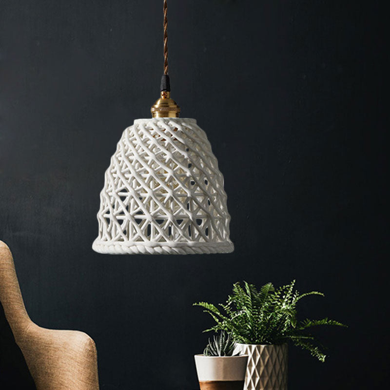 Nordic Grid Dome Hanging Lamp - 6.5/8 Single Bulb Pendant Light For Dining Room Corridor White