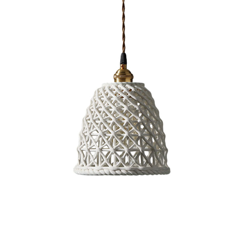Nordic Grid Dome Pendant Light - 6.5’/8’ Single Bulb Ceramic Hanging Lamp For Dining Room &