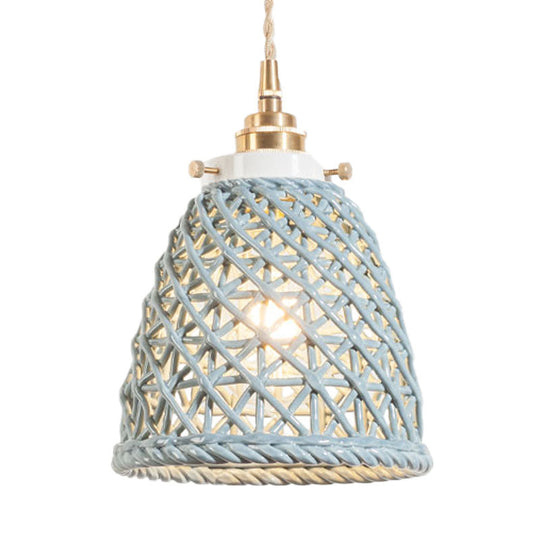 Modern Ceramic Dome Basket Pendant Light With Single Bulb - Perfect For Galleries And More