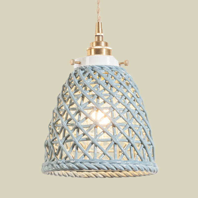 Modern Ceramic Hanging Pendant Light With Dome Basket Design - Illuminate Your Gallery One Bulb!