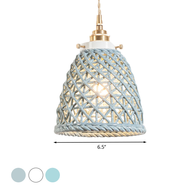 Modern Ceramic Dome Basket Pendant Light With Single Bulb - Perfect For Galleries And More