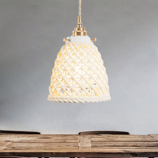 Modern Ceramic Dome Basket Pendant Light With Single Bulb - Perfect For Galleries And More White