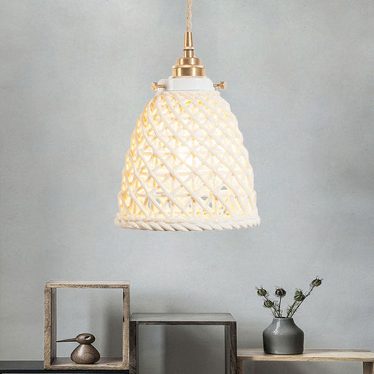 Modern Ceramic Hanging Pendant Light With Dome Basket Design - Illuminate Your Gallery One Bulb!