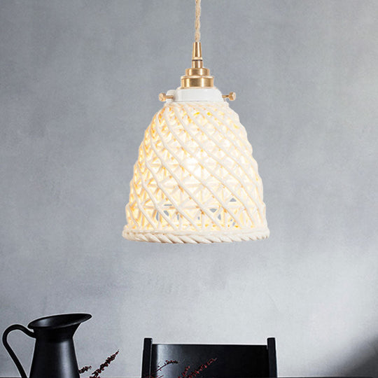 Modern Ceramic Hanging Pendant Light With Dome Basket Design - Illuminate Your Gallery One Bulb!