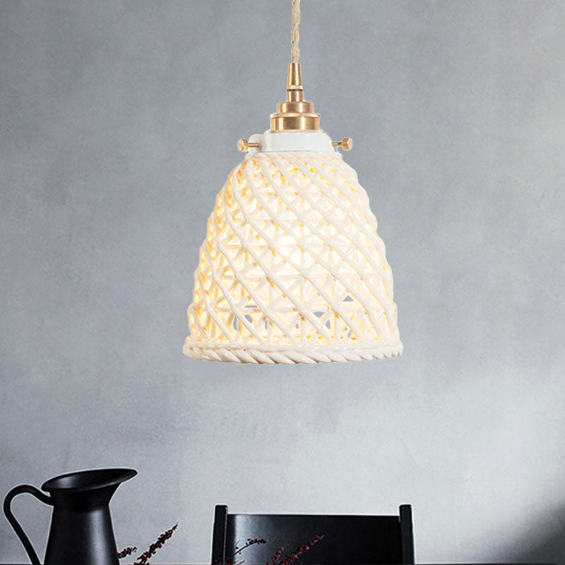 Modern Ceramic Dome Basket Pendant Light With Single Bulb - Perfect For Galleries And More