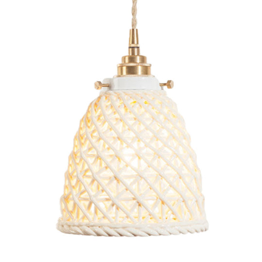 Modern Ceramic Hanging Pendant Light With Dome Basket Design - Illuminate Your Gallery One Bulb!