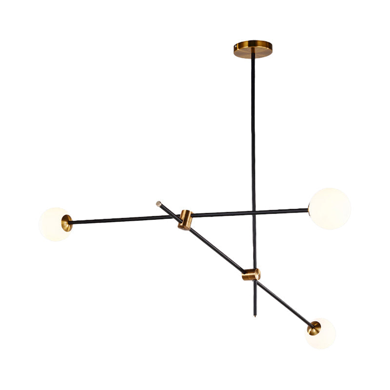 Black Modernist 2/3-Light Living Room Pendant Lighting With Opal Glass Ball Shade And Exposed