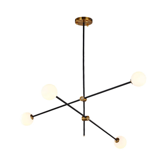 Black Modernist 2/3-Light Living Room Pendant Lighting With Opal Glass Ball Shade And Exposed