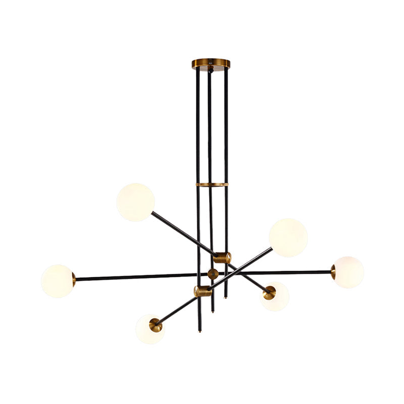 Black Modernist 2/3-Light Living Room Pendant Lighting With Opal Glass Ball Shade And Exposed