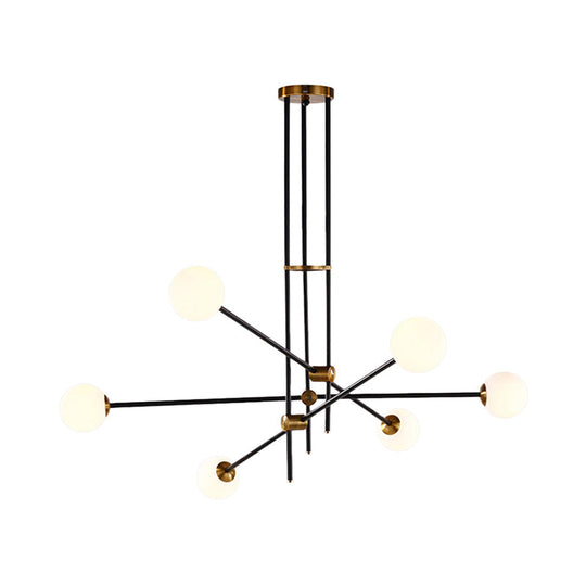 Black Modernist 2/3-Light Living Room Pendant Lighting With Opal Glass Ball Shade And Exposed