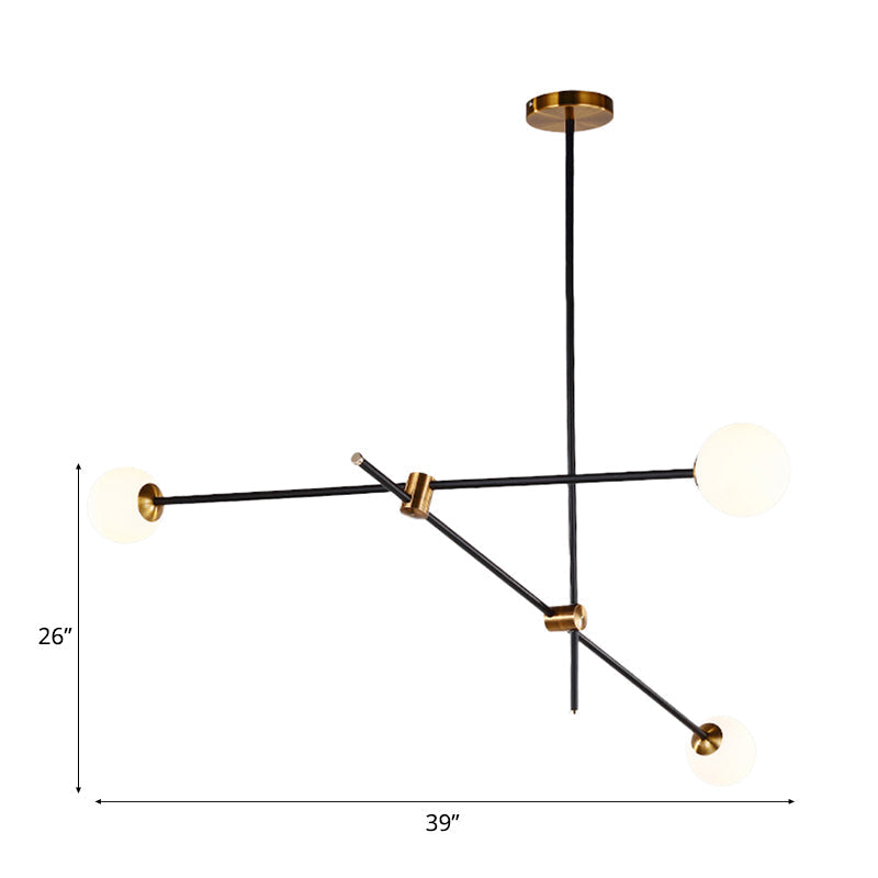 Black Modernist 2/3-Light Living Room Pendant Lighting With Opal Glass Ball Shade And Exposed
