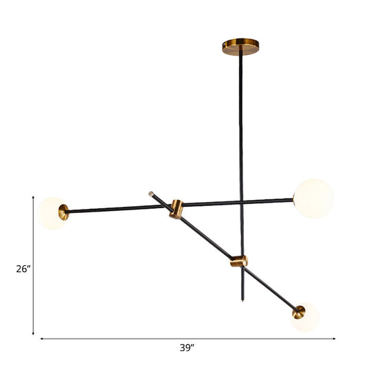 Black Modernist 2/3-Light Living Room Pendant Lighting With Opal Glass Ball Shade And Exposed