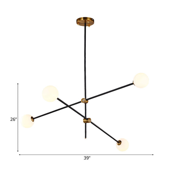 Black Modernist 2/3-Light Living Room Pendant Lighting With Opal Glass Ball Shade And Exposed