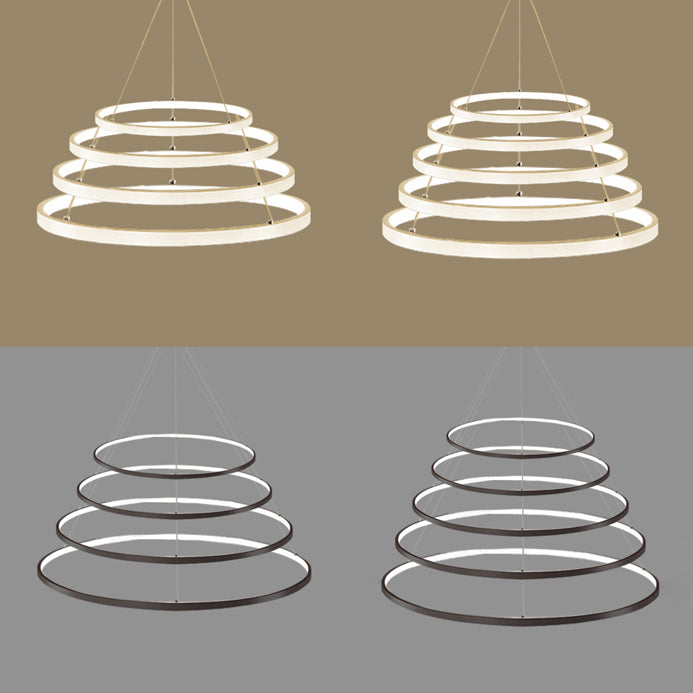 Modern Acrylic Led Ring Chandelier Pendant With 3/4/5 Lights - Black/White/Brown Ceiling Fixture In